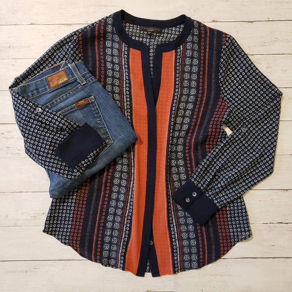 Sanctuary Navy and Orange Patterned Top